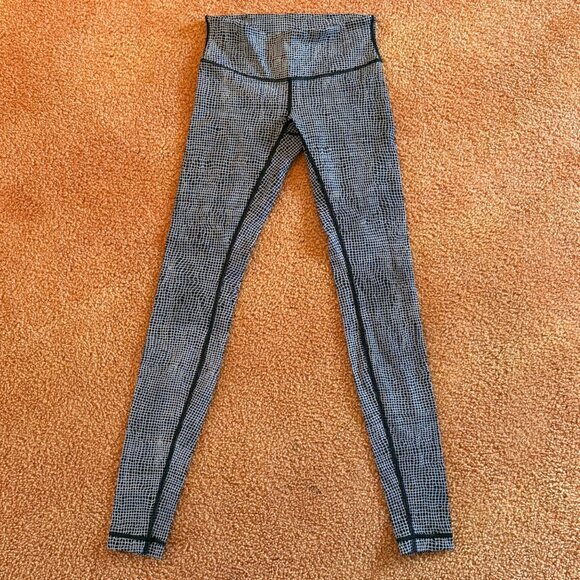 Like New Lululemon Wunder Under Mid Rise Pant Fall Net White Black Leggings 4 - Picture 2 of 10